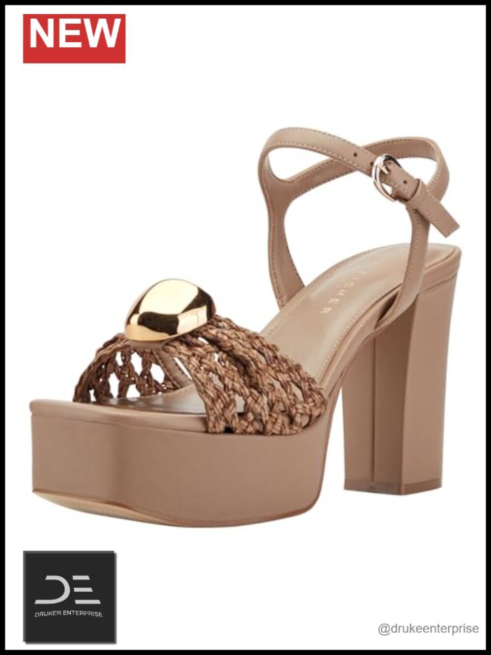 Block Heel Sandals with Ankle Strap, Open Toe, PU Leather, Platform